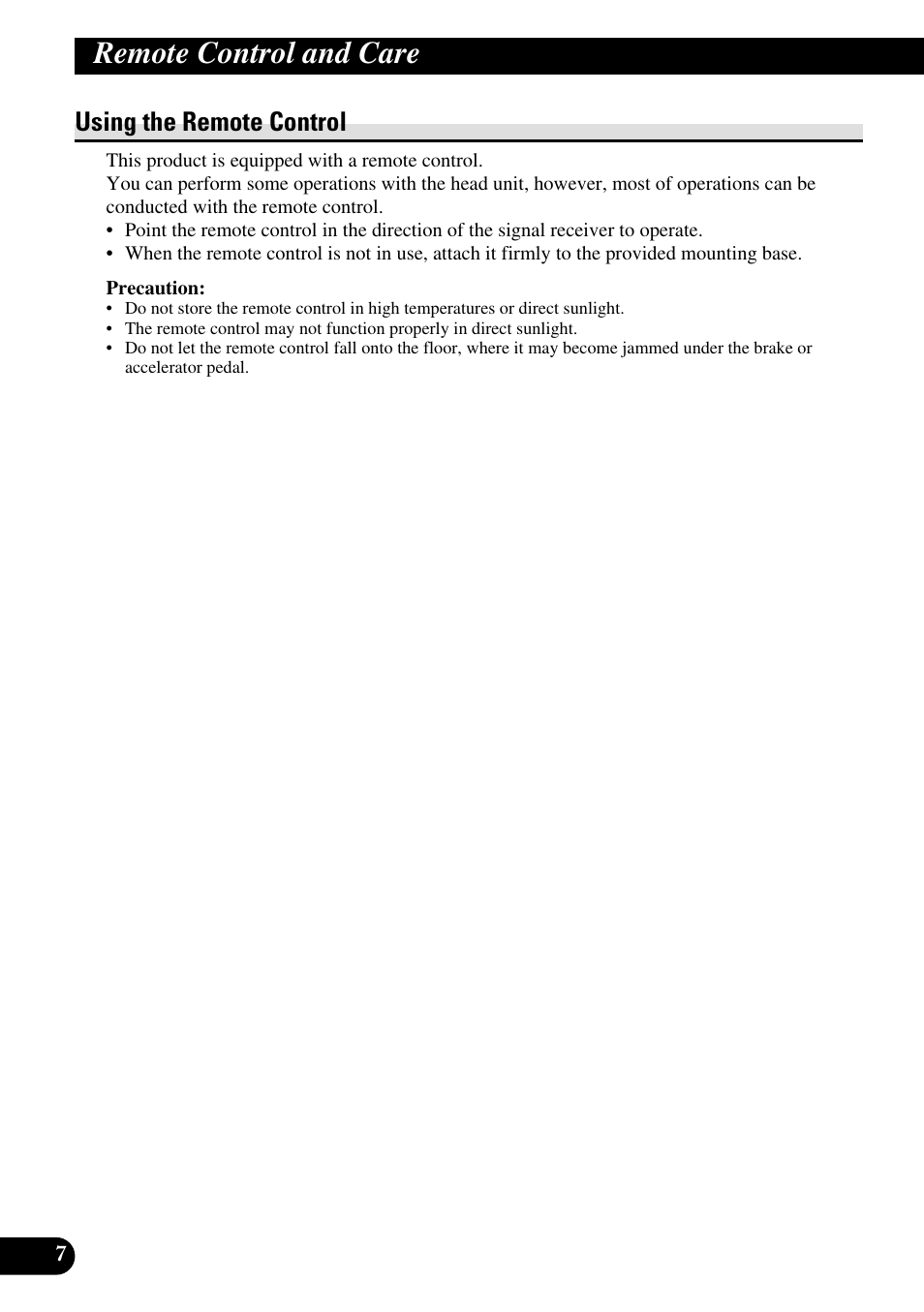 Remote control and care, Using the remote control | Pioneer DEX-P90RS User Manual | Page 8 / 94