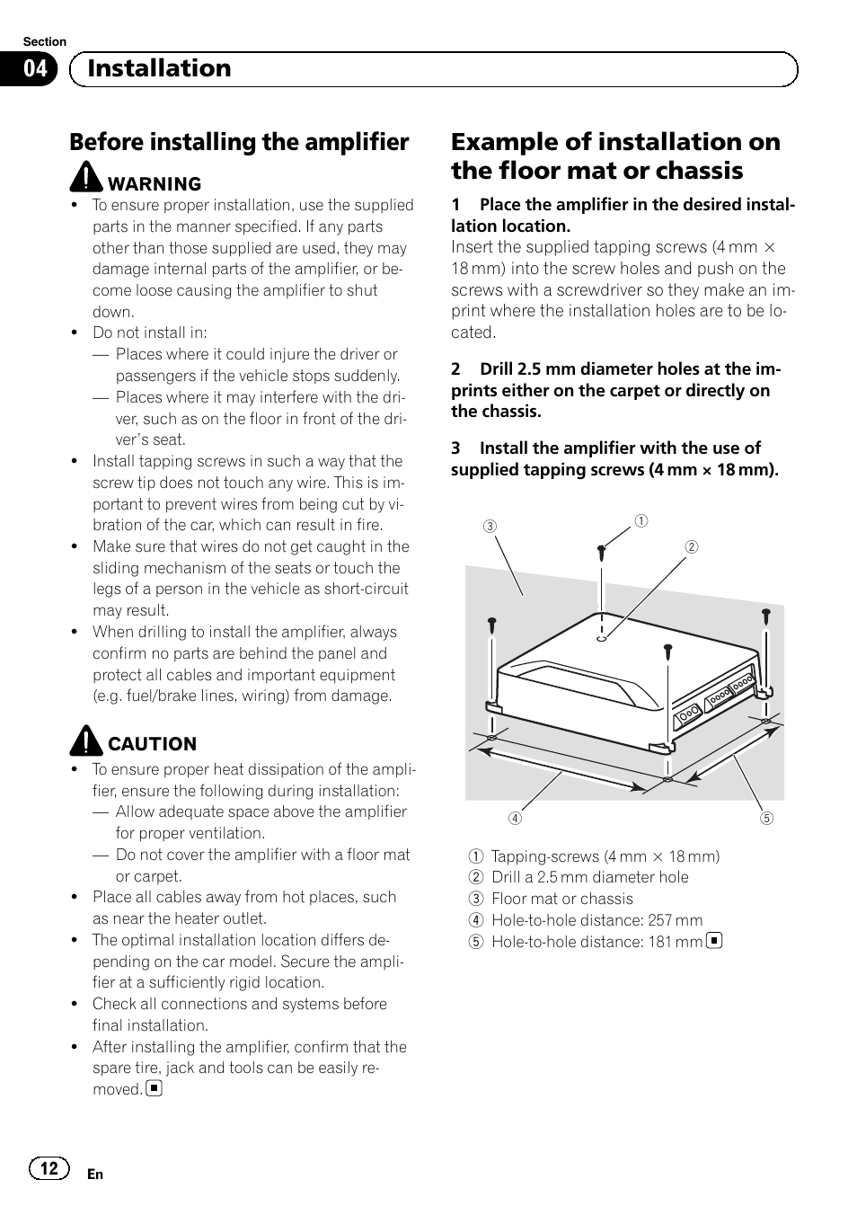 Before installing the amplifier, 04 installation | Pioneer GM-D8604 User Manual | Page 12 / 96