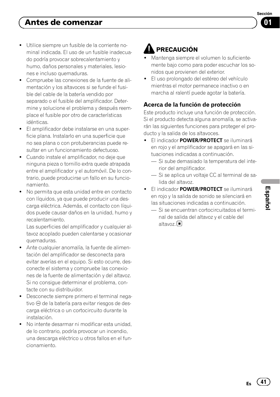 01 antes de comenzar | Pioneer GM-D8604 User Manual | Page 41 / 96