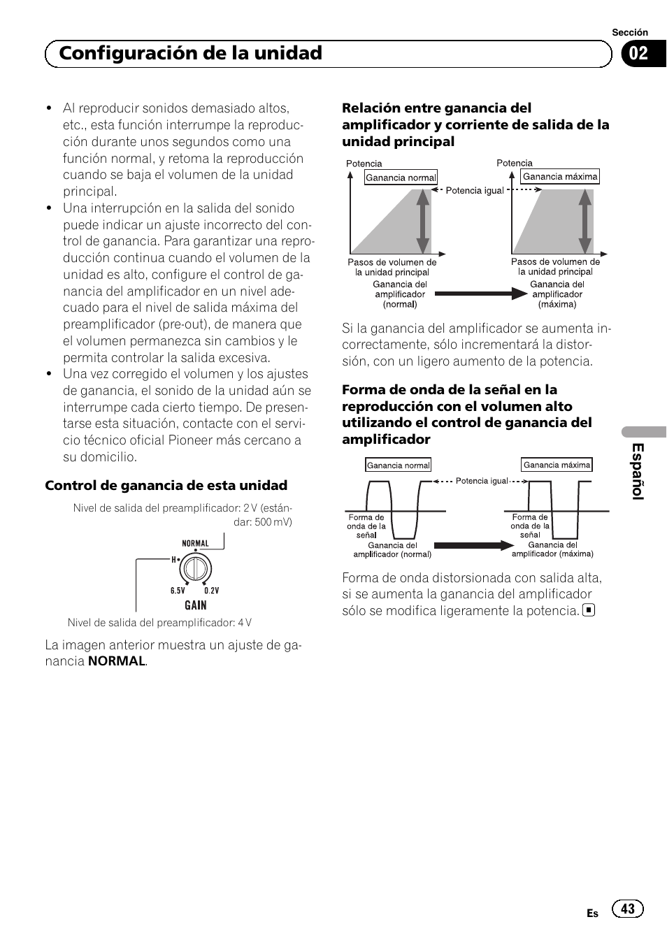 02 configuración de la unidad | Pioneer GM-D8604 User Manual | Page 43 / 96