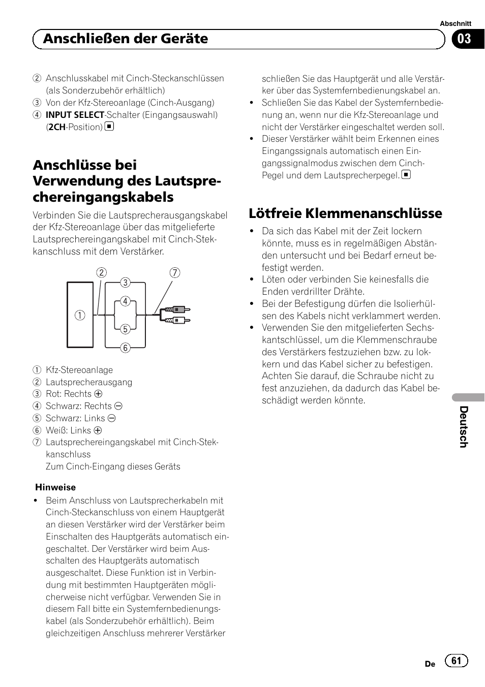 Lötfreie klemmenanschlüsse, 03 anschließen der geräte | Pioneer GM-D8604 User Manual | Page 61 / 96