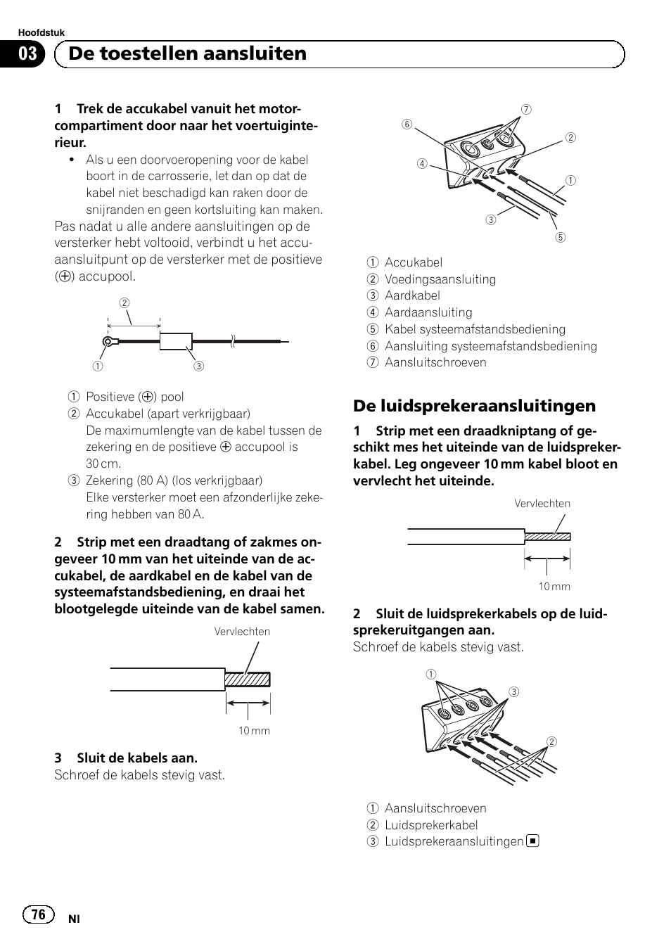 03 de toestellen aansluiten, De luidsprekeraansluitingen | Pioneer GM-D8604 User Manual | Page 76 / 96