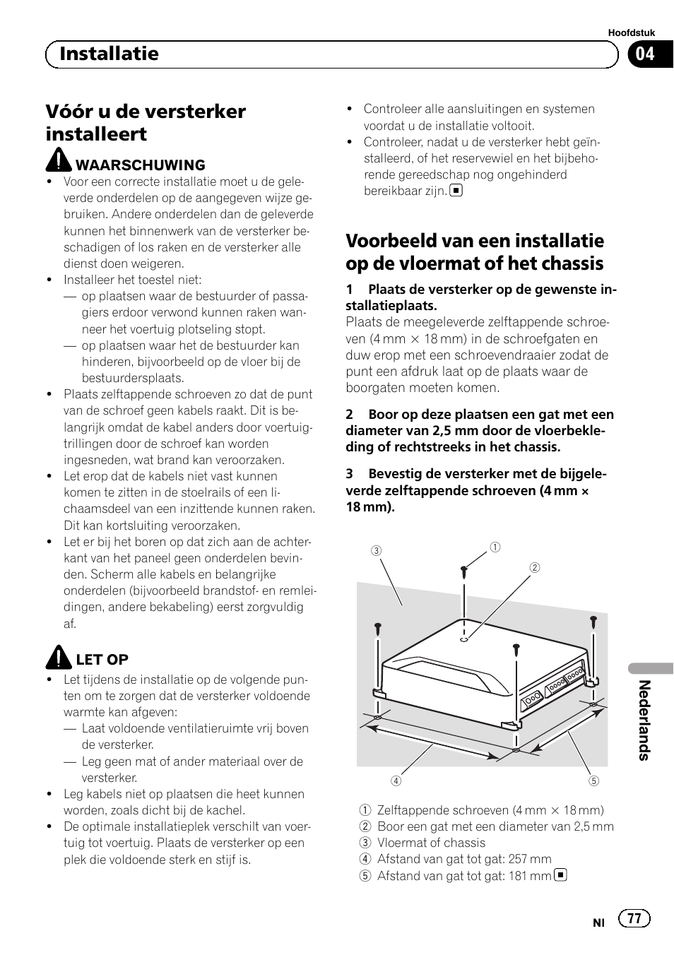 Vóór u de versterker installeert, 04 installatie | Pioneer GM-D8604 User Manual | Page 77 / 96