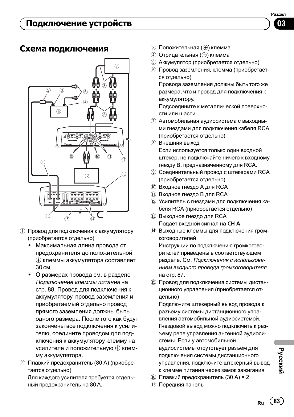 Схема подключения, Подключение устройств | Pioneer GM-D8604 User Manual | Page 83 / 96