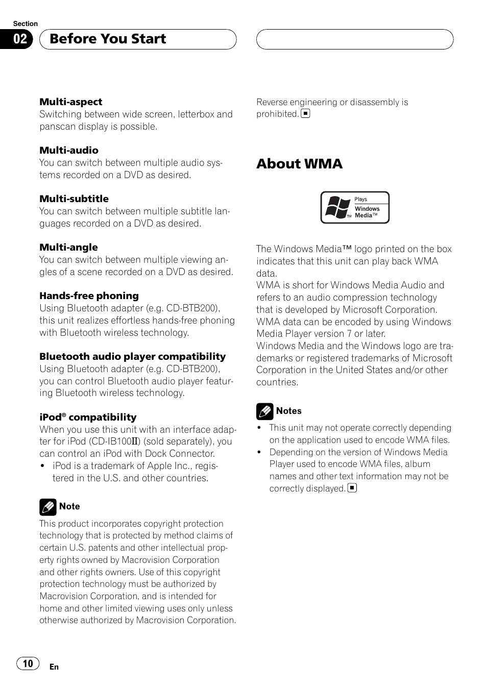 About wma, Before you start | Pioneer AVH-P6000DVD User Manual | Page 10 / 120