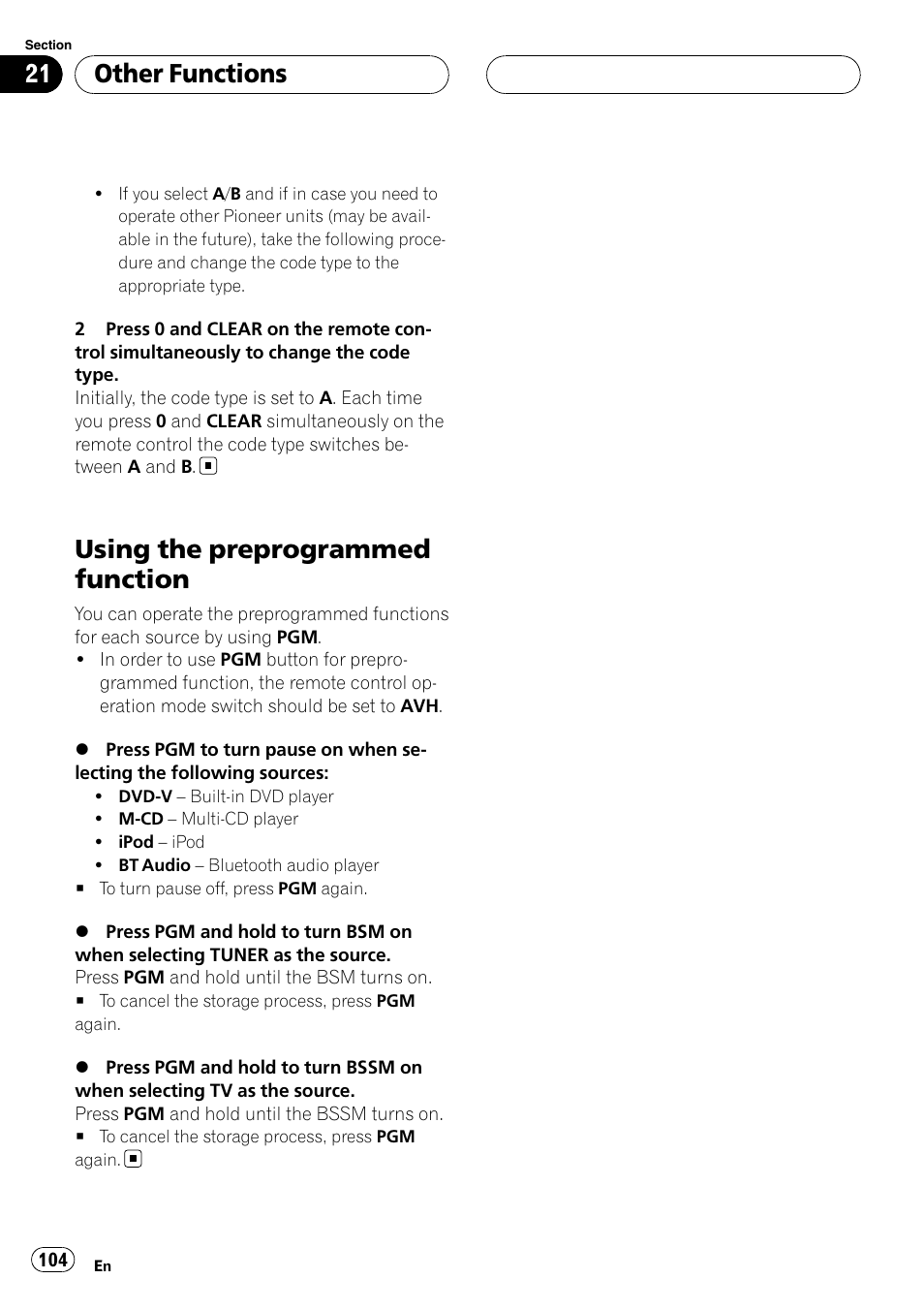 Using the preprogrammed function, Other functions | Pioneer AVH-P6000DVD User Manual | Page 104 / 120