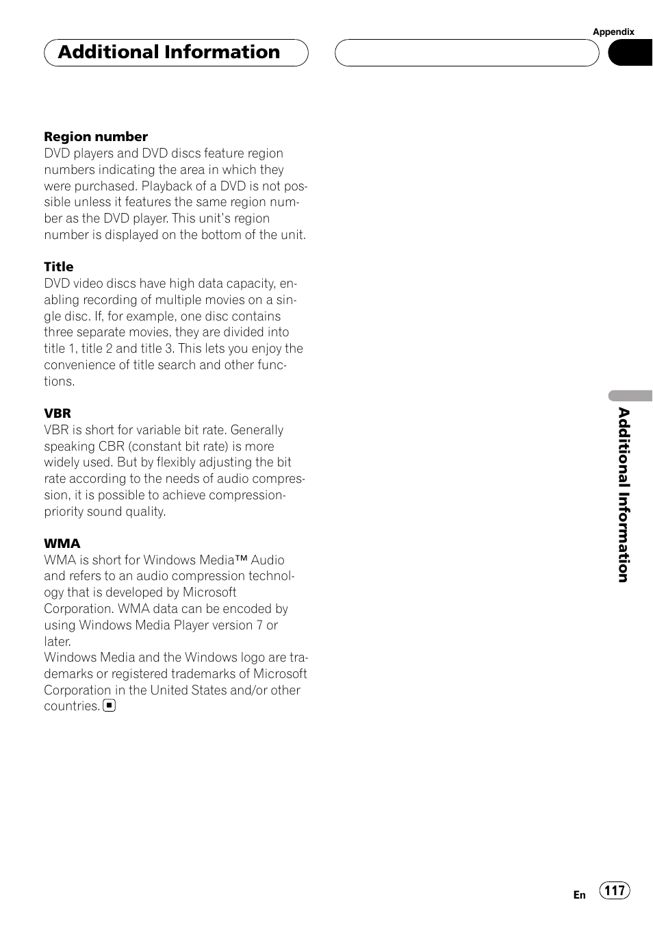 Additional information | Pioneer AVH-P6000DVD User Manual | Page 117 / 120