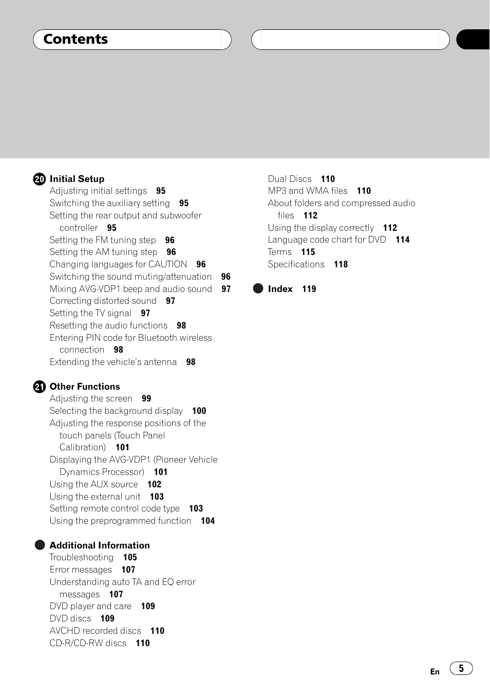 Pioneer AVH-P6000DVD User Manual | Page 5 / 120