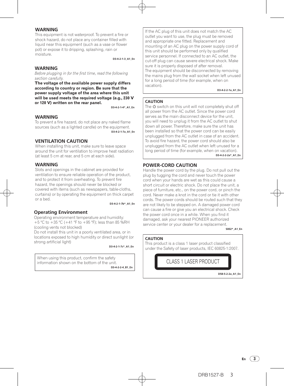 Class 1 laser product | Pioneer CDJ-850 User Manual | Page 3 / 88