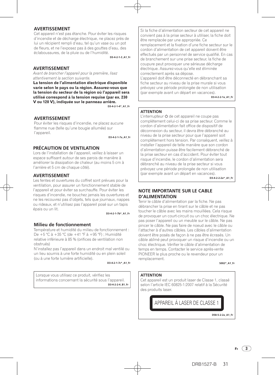 Appareil á laser de classe 1 | Pioneer CDJ-850 User Manual | Page 31 / 88