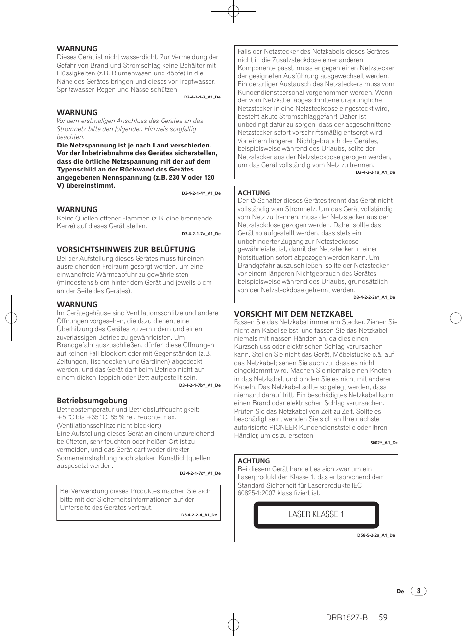Laser klasse 1 | Pioneer CDJ-850 User Manual | Page 59 / 88