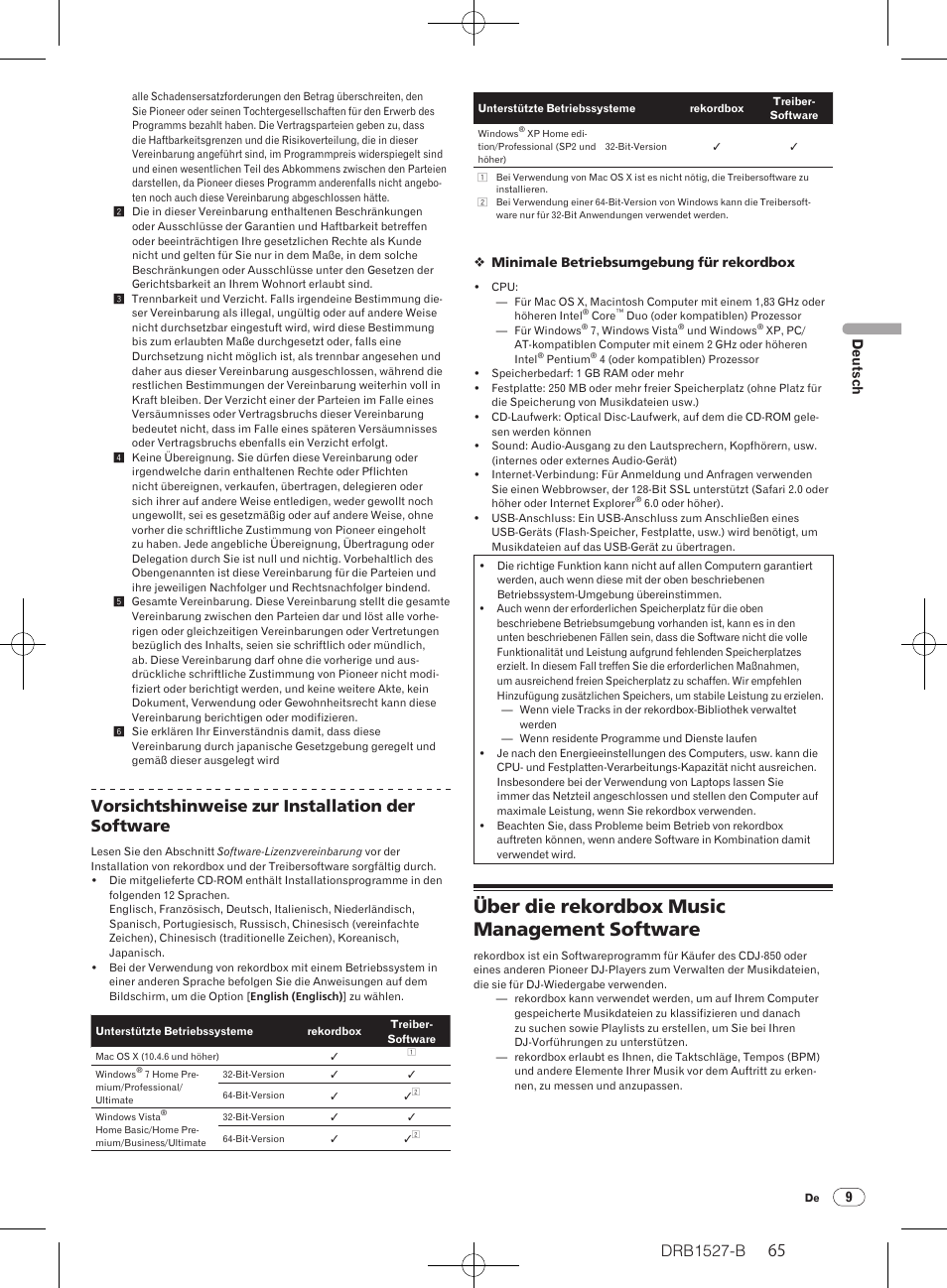 Über die rekordbox music management software, Drb1527-b, Vorsichtshinweise zur installation der software | Pioneer CDJ-850 User Manual | Page 65 / 88