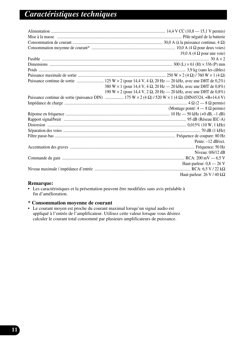 Caractéristiques techniques | Pioneer GM-5200T User Manual | Page 48 / 85