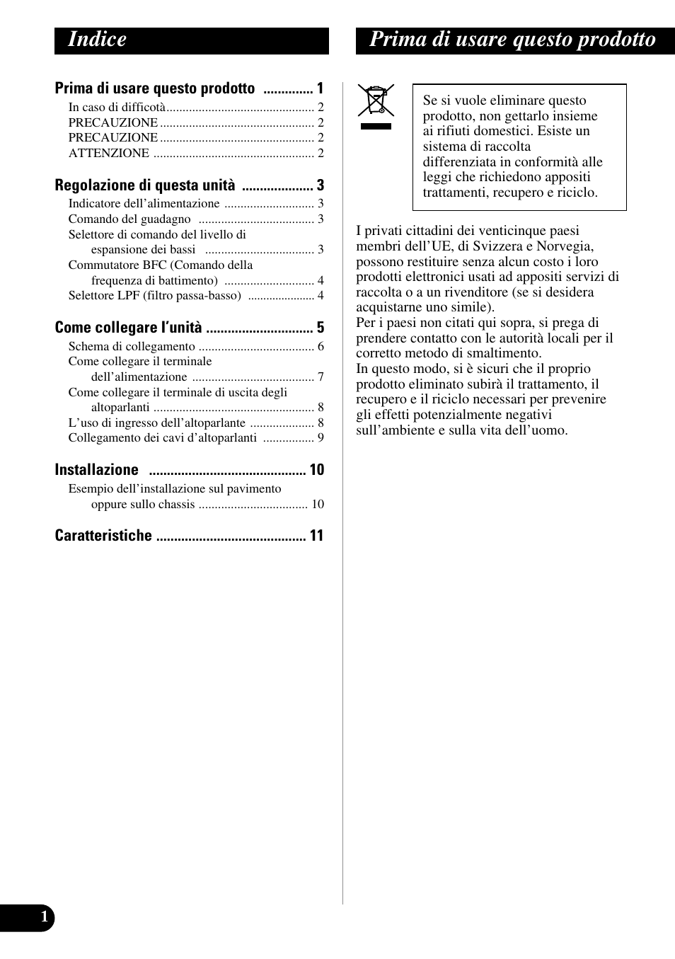 Italiano, Indice, Prima di usare questo prodotto | Pioneer GM-5200T User Manual | Page 50 / 85