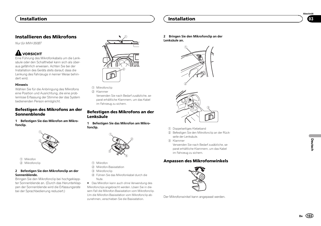 Installieren des mikrofons, Installation | Pioneer MVH-350BT User Manual | Page 103 / 156