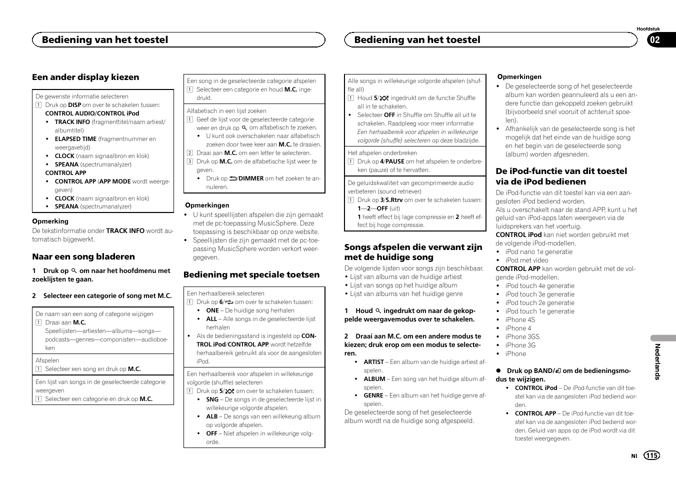 Bediening van het toestel | Pioneer MVH-350BT User Manual | Page 115 / 156