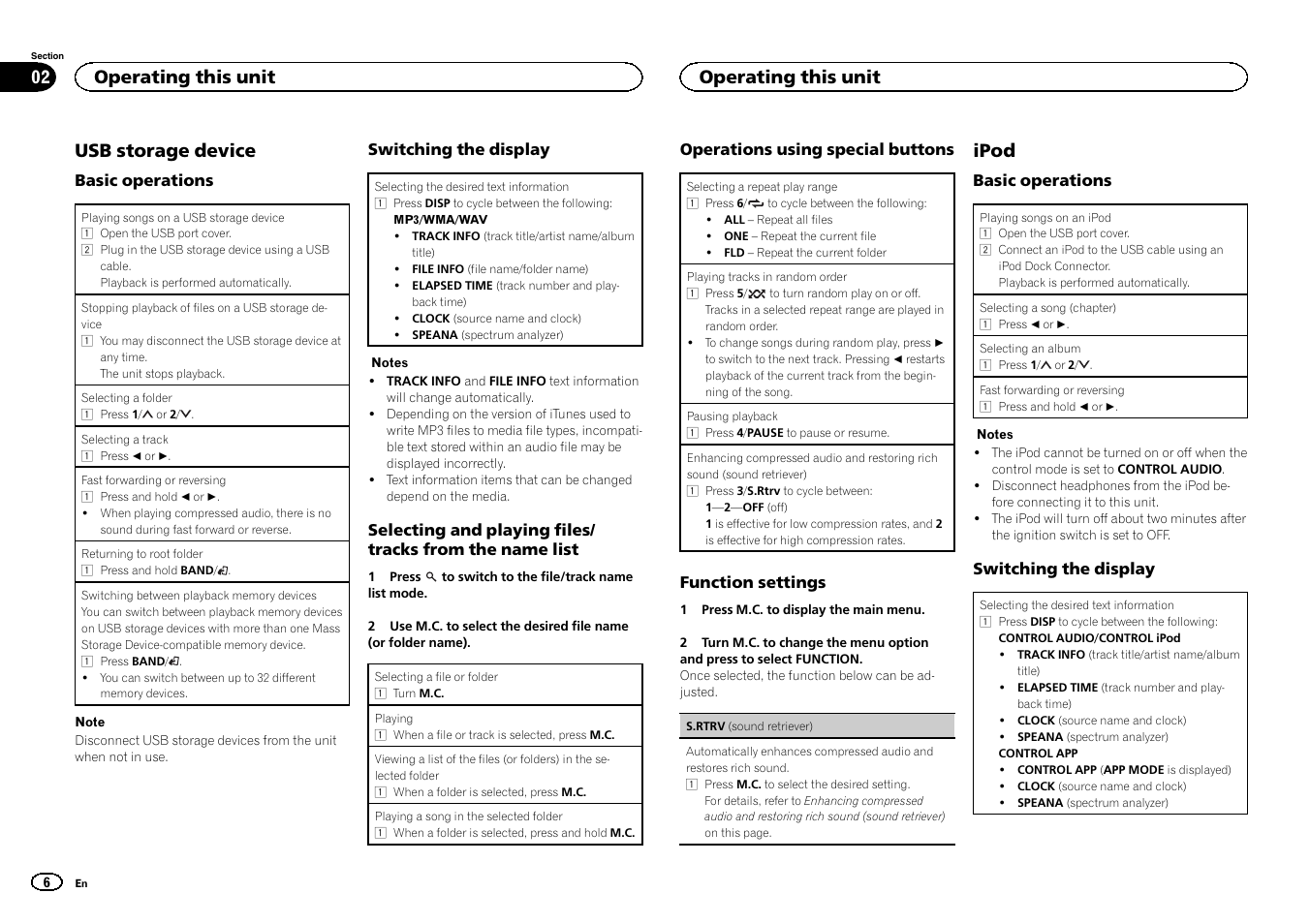 Usb storage device, Ipod, Operating this unit | Pioneer MVH-350BT User Manual | Page 6 / 156