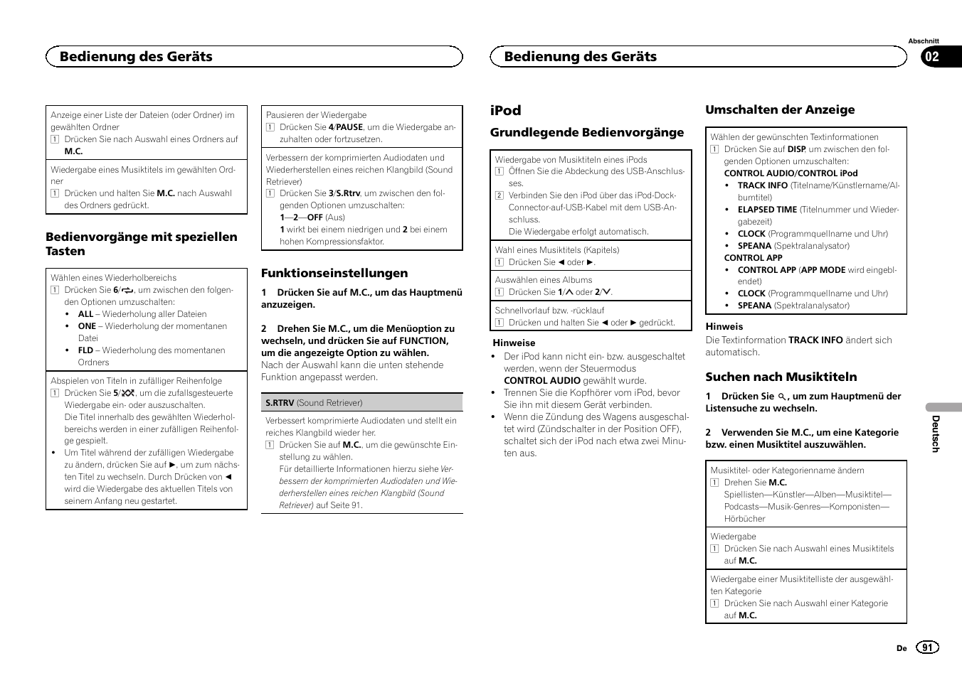 Ipod, Bedienung des geräts | Pioneer MVH-350BT User Manual | Page 91 / 156