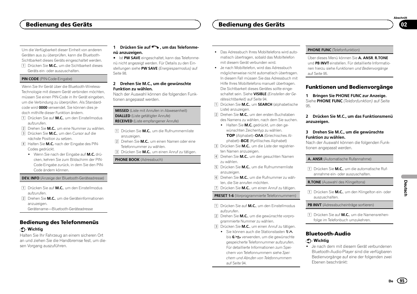 Bedienung des telefon- menüs auf seite 95, Bedienung des telefonmenüs auf seite, Bedienung des geräts | Pioneer MVH-350BT User Manual | Page 95 / 156