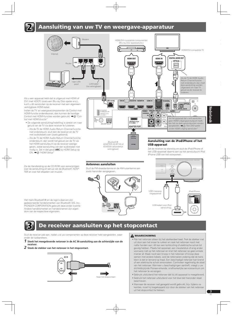 Aansluiting van de ipod/iphone of het usb-apparaat, Antennes aansluiten | Pioneer VSX-S500 User Manual | Page 19 / 32
