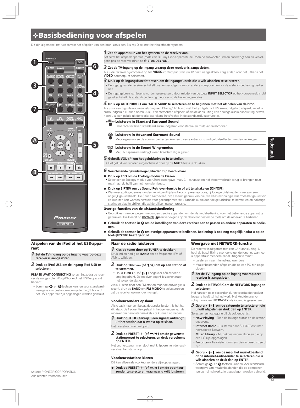 Basisbediening voor afspelen | Pioneer VSX-S500 User Manual | Page 21 / 32