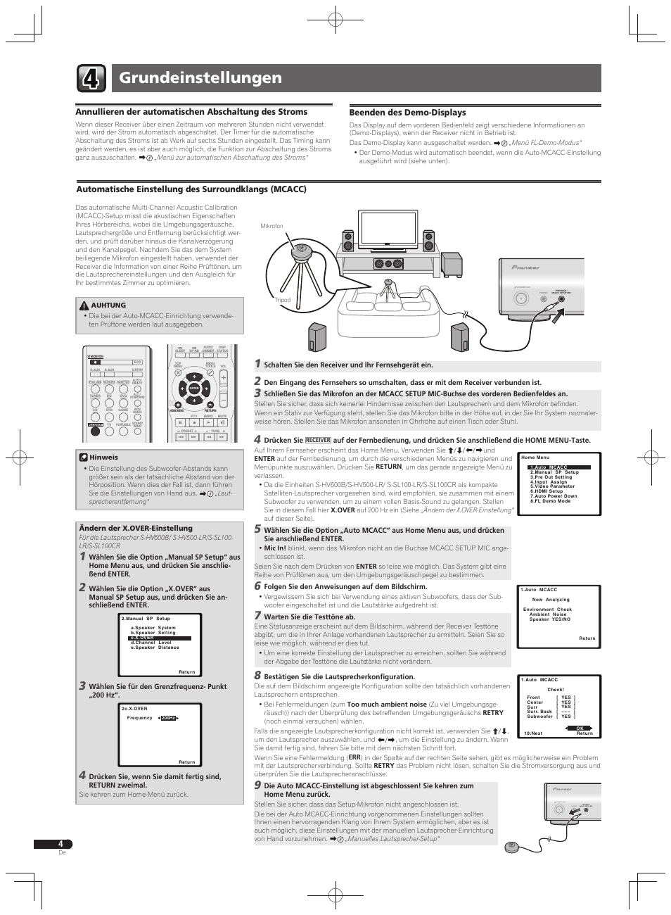 Grundeinstellungen, Portable / mcacc setup mic phones standby / on, Beenden des demo-displays | Pioneer VSX-S500 User Manual | Page 28 / 32