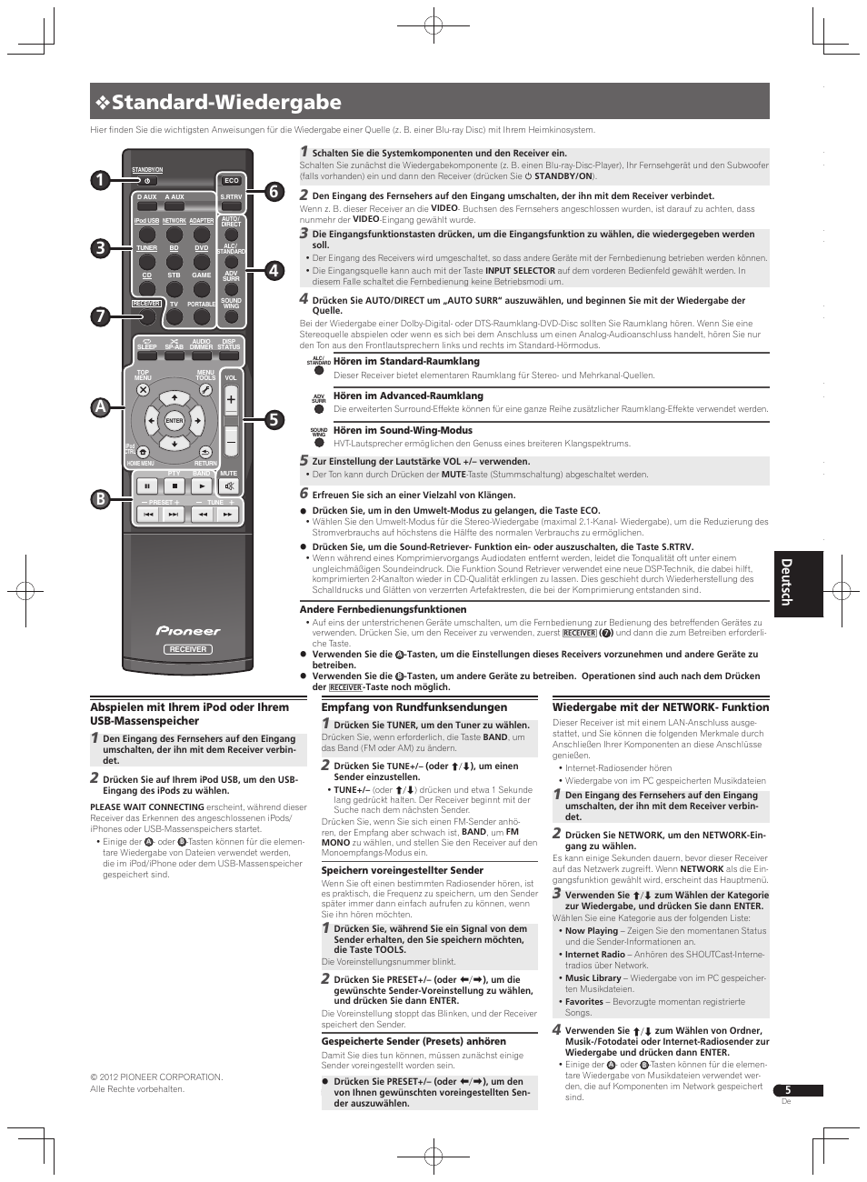 Standard-wiedergabe | Pioneer VSX-S500 User Manual | Page 29 / 32