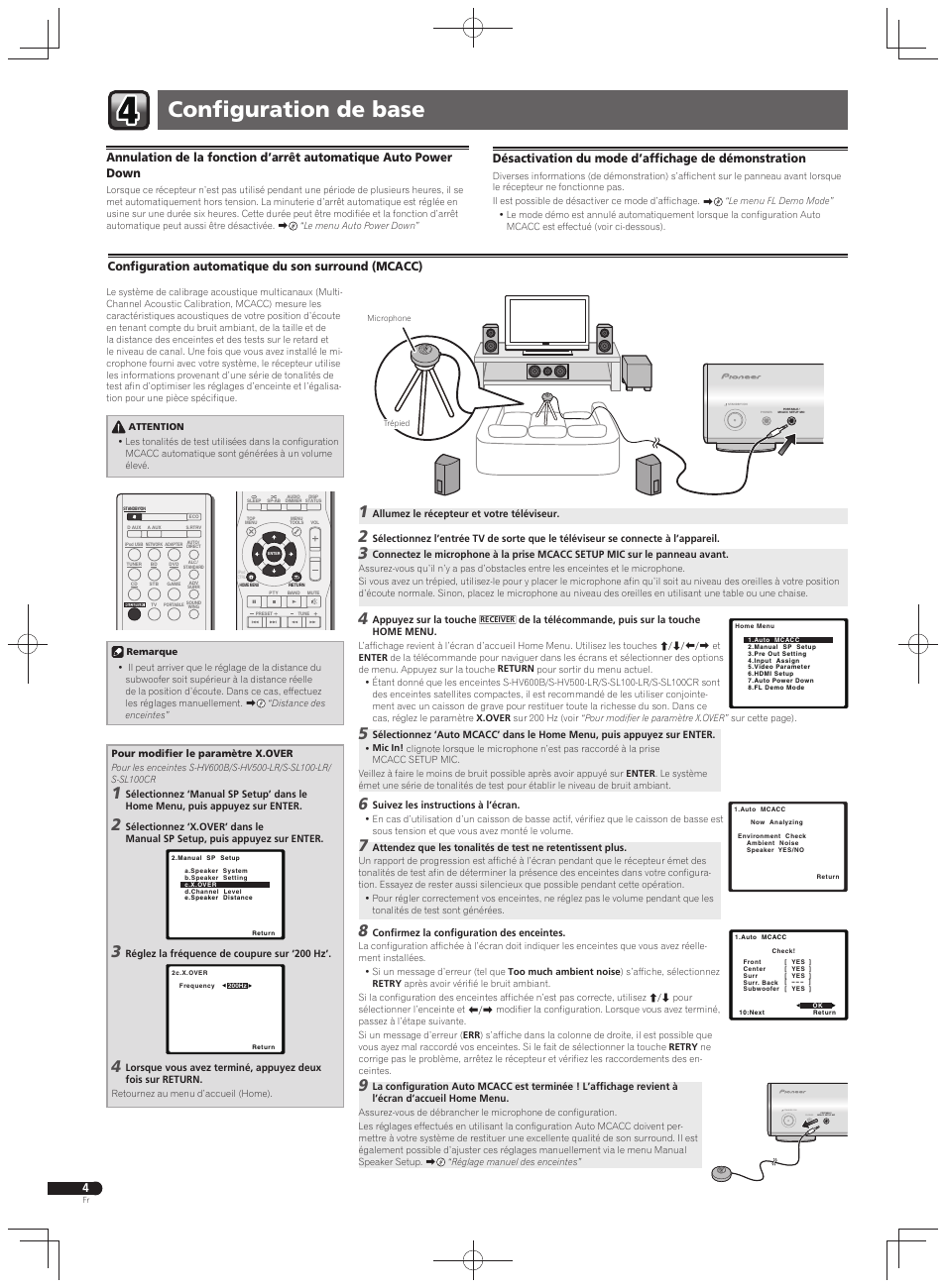 Confi guration de base, Portable / mcacc setup mic phones standby / on, Confi guration automatique du son surround (mcacc) | Pioneer VSX-S500 User Manual | Page 8 / 32