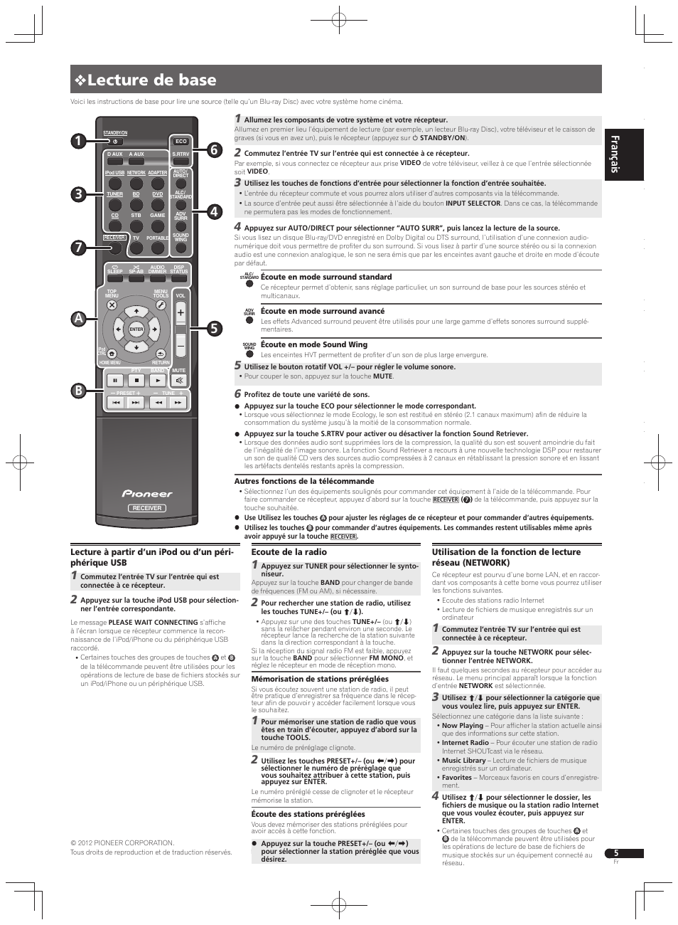 Lecture de base | Pioneer VSX-S500 User Manual | Page 9 / 32