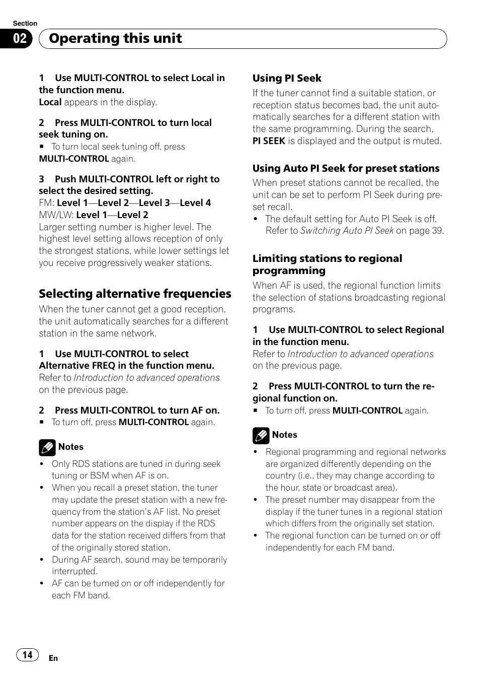 Selecting alternative frequencies 14, Operating this unit, Selecting alternative frequencies | Pioneer DEX-P99RS User Manual | Page 14 / 75