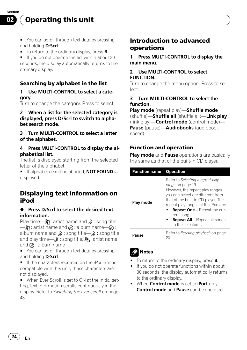 Displaying text information on, Ipod, Introduction to advanced | Operations, Operating this unit, Displaying text information on ipod, Introduction to advanced operations | Pioneer DEX-P99RS User Manual | Page 24 / 75