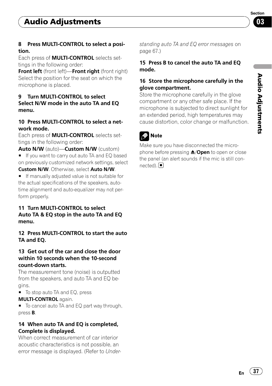 Audio adjustments | Pioneer DEX-P99RS User Manual | Page 37 / 75
