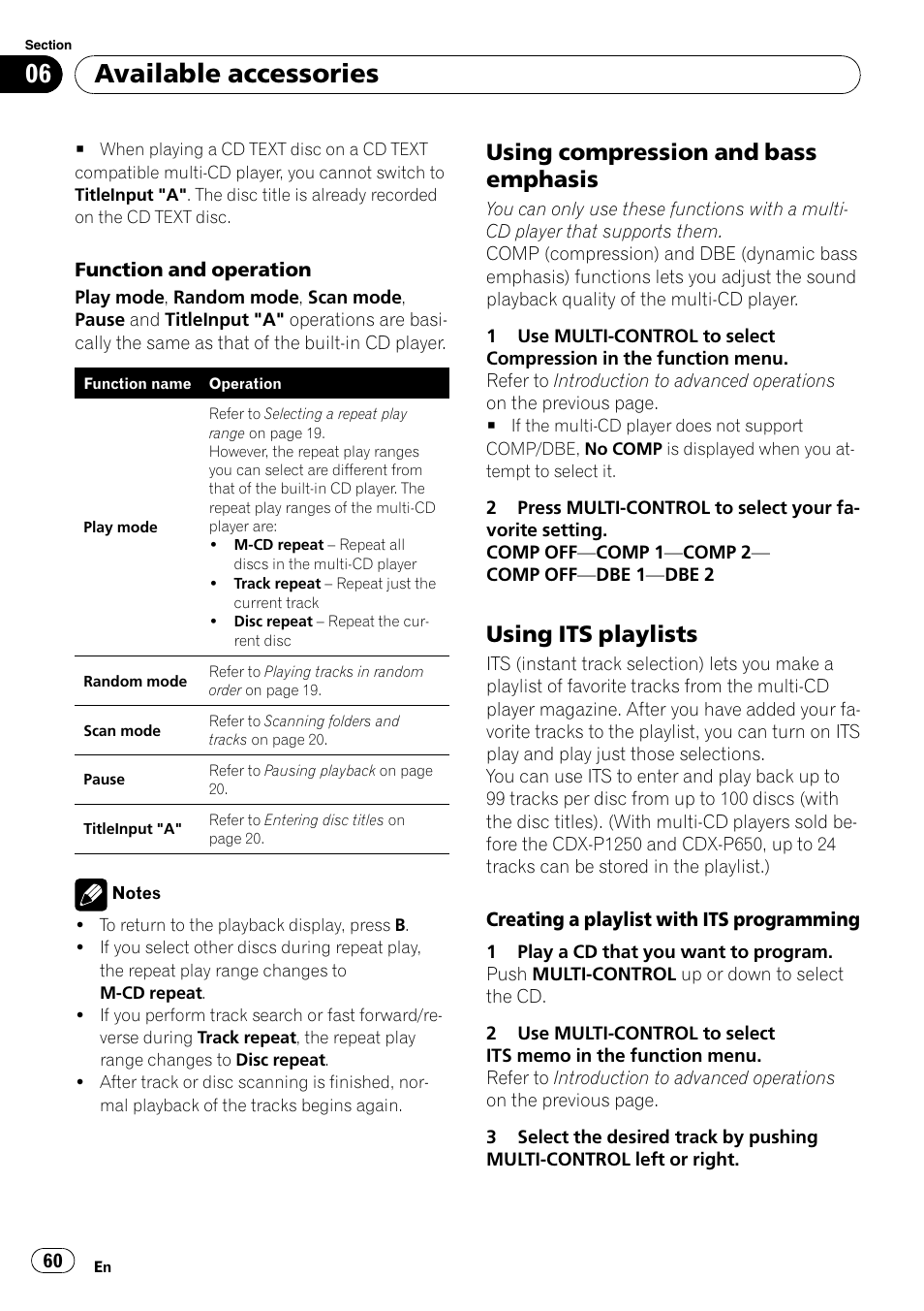 Using compression and bass, Emphasis, Using its playlists 60 | Available accessories, Using compression and bass emphasis, Using its playlists | Pioneer DEX-P99RS User Manual | Page 60 / 75
