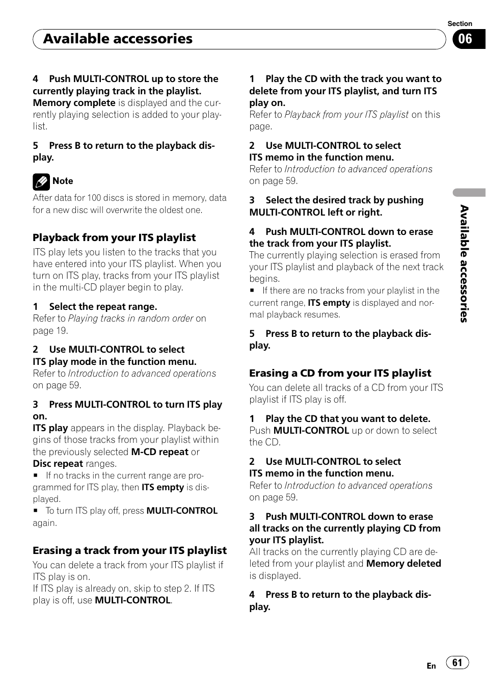 Available accessories | Pioneer DEX-P99RS User Manual | Page 61 / 75