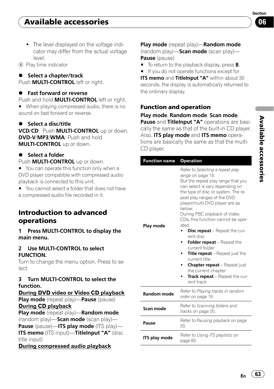 Introduction to advanced, Operations, Available accessories | Introduction to advanced operations | Pioneer DEX-P99RS User Manual | Page 63 / 75