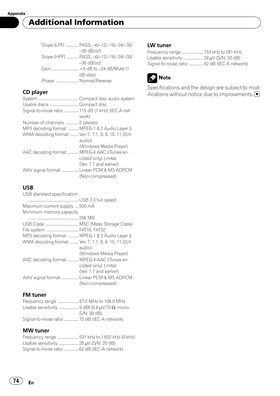 Additional information | Pioneer DEX-P99RS User Manual | Page 74 / 75