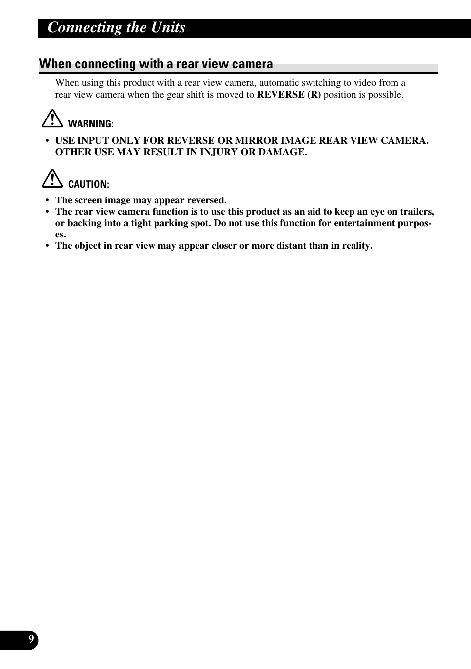 When connecting with a rear view camera, Connecting the units | Pioneer AVH-P7500DVDII User Manual | Page 10 / 98