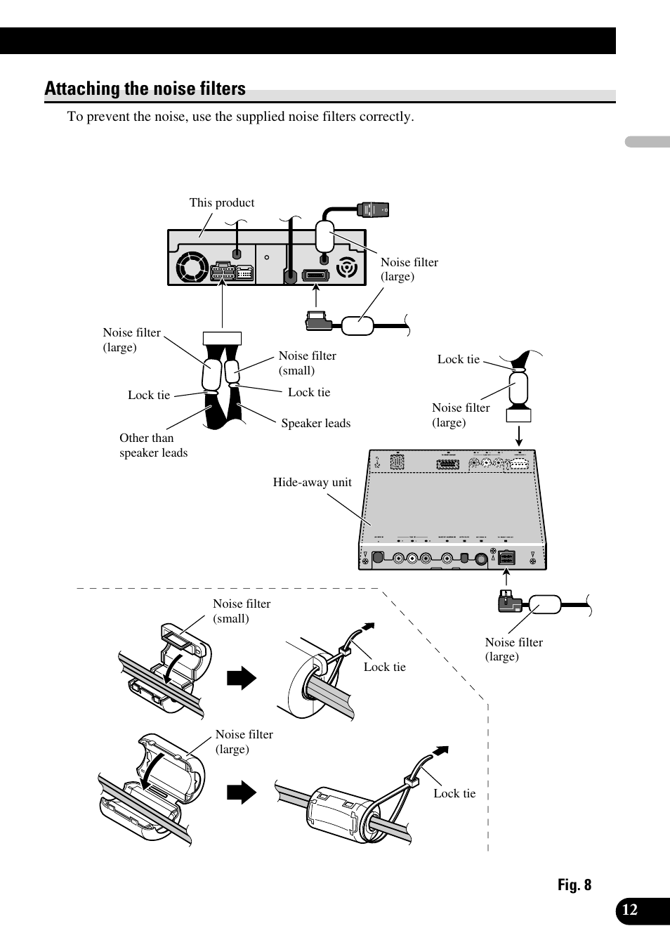 Attaching the noise filters | Pioneer AVH-P7500DVDII User Manual | Page 13 / 98