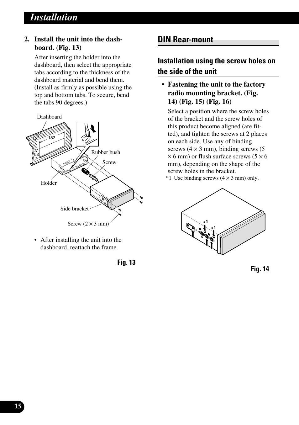 Din rear-mount, Installation | Pioneer AVH-P7500DVDII User Manual | Page 16 / 98