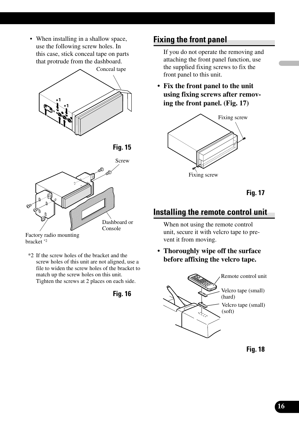 Fixing the front panel, Installing the remote control unit | Pioneer AVH-P7500DVDII User Manual | Page 17 / 98