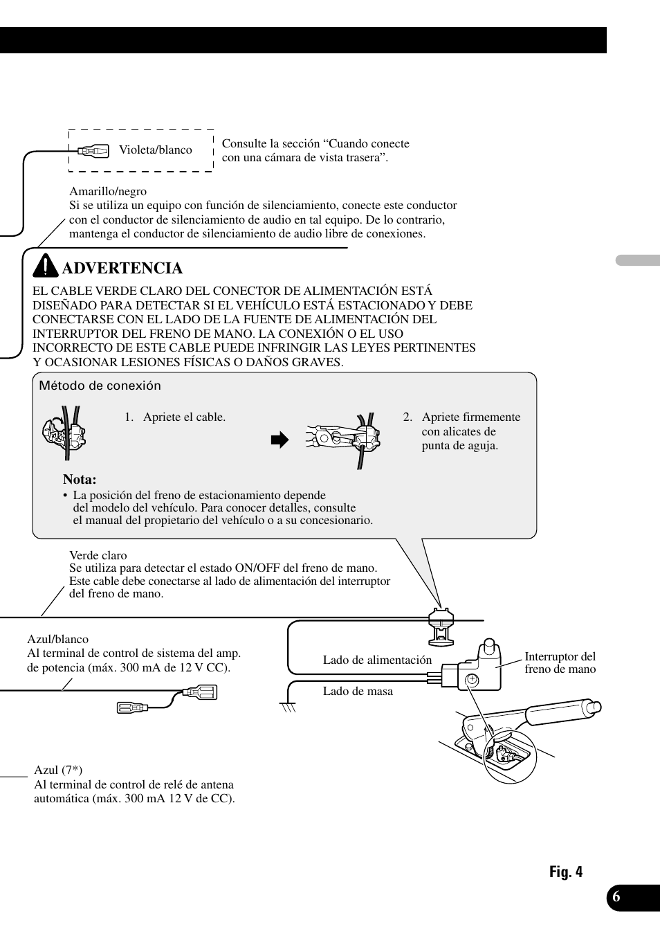 Advertencia | Pioneer AVH-P7500DVDII User Manual | Page 23 / 98