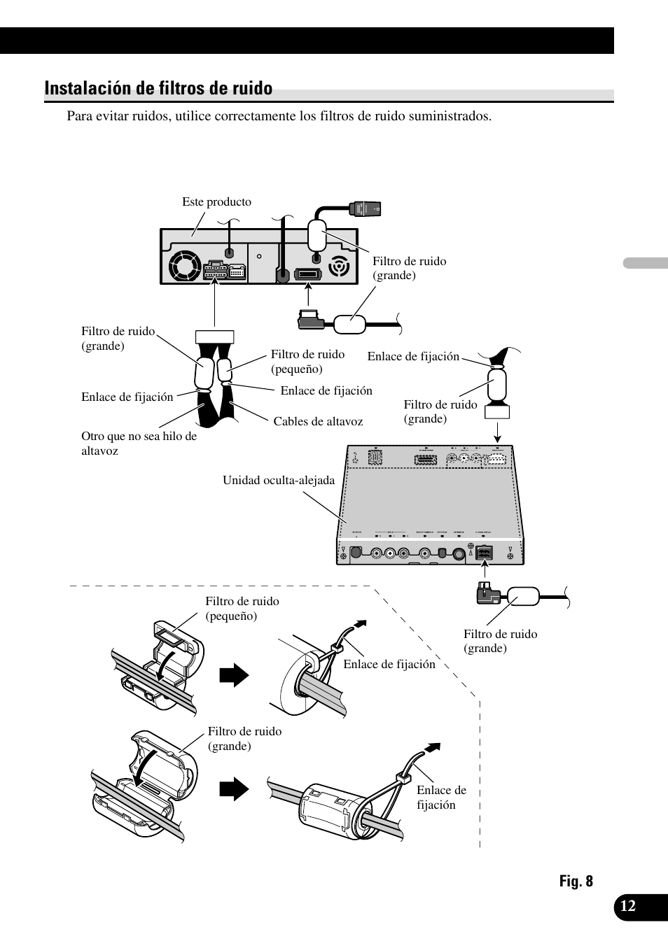 Instalación de filtros de ruido | Pioneer AVH-P7500DVDII User Manual | Page 29 / 98