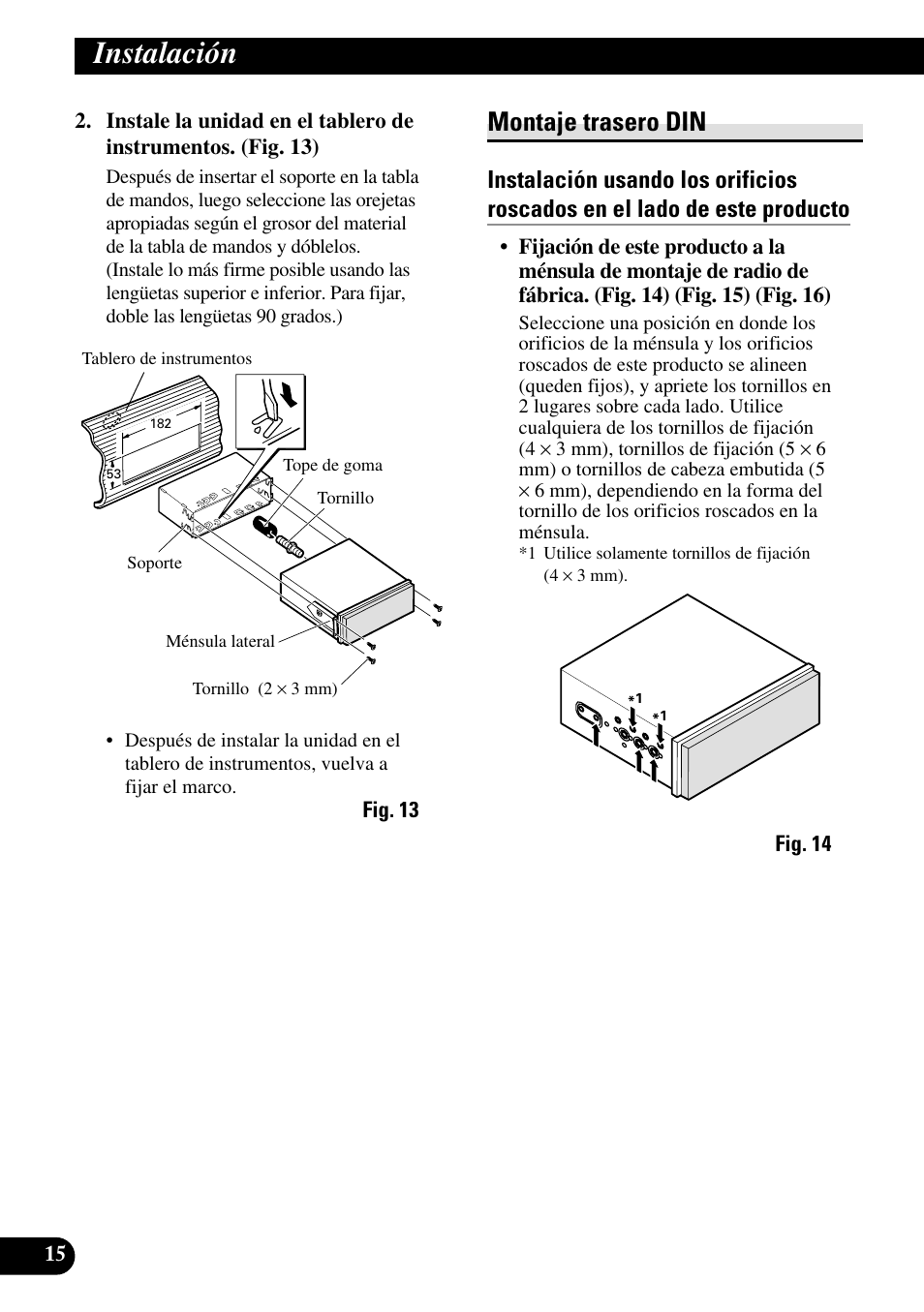 Montaje trasero din, Instalación | Pioneer AVH-P7500DVDII User Manual | Page 32 / 98
