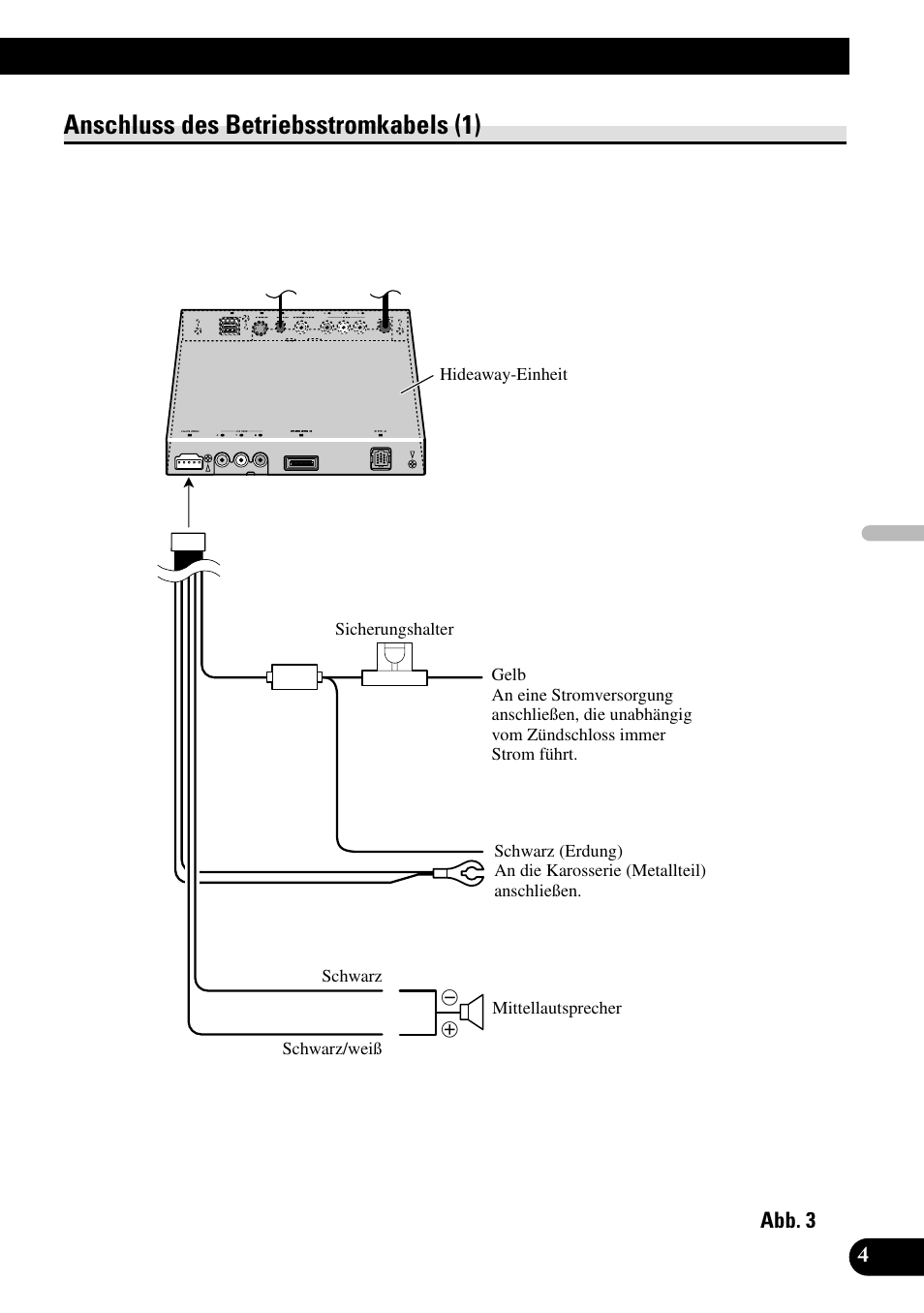 Anschluss des betriebsstromkabels (1) | Pioneer AVH-P7500DVDII User Manual | Page 37 / 98