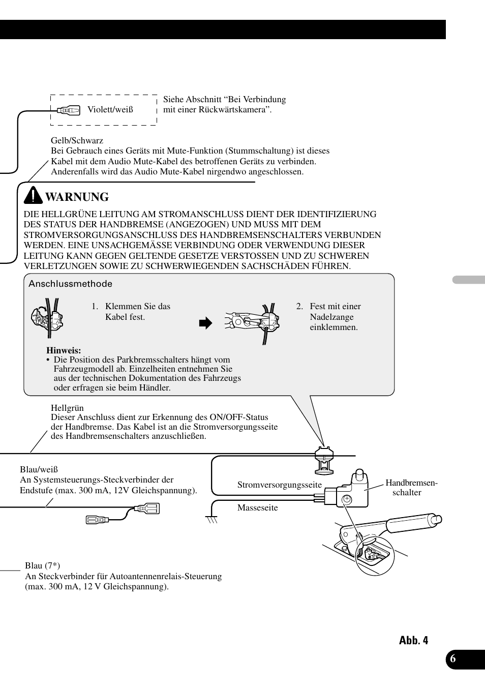 Warnung | Pioneer AVH-P7500DVDII User Manual | Page 39 / 98