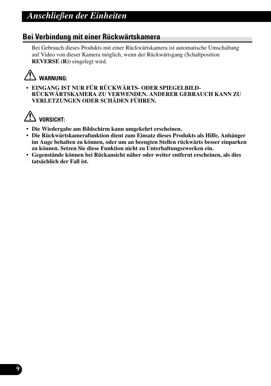 Bei verbindung mit einer rückwärtskamera, Anschließen der einheiten | Pioneer AVH-P7500DVDII User Manual | Page 42 / 98