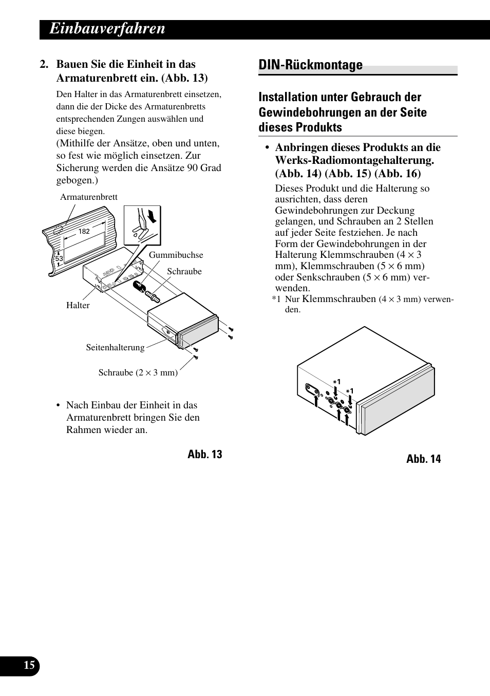 Din-rückmontage, Einbauverfahren | Pioneer AVH-P7500DVDII User Manual | Page 48 / 98