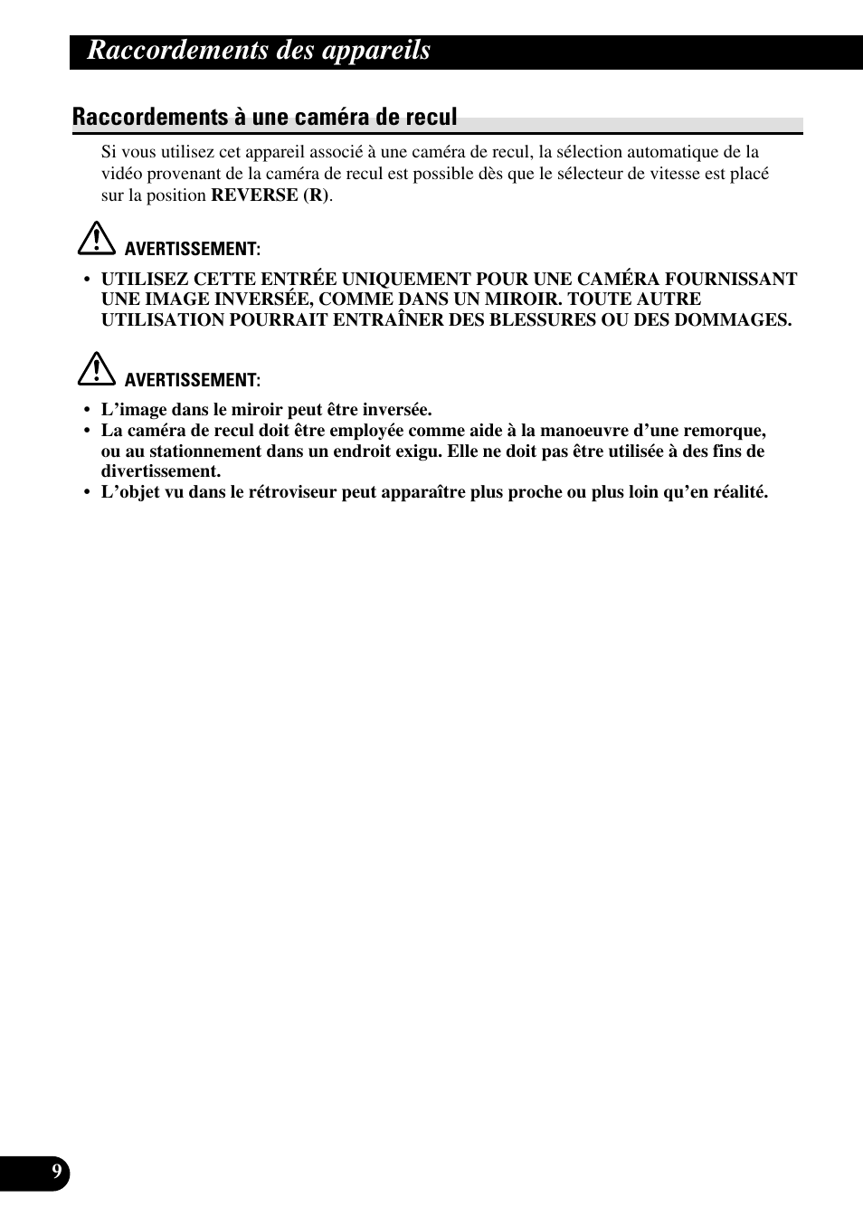 Raccordements à une caméra de recul, Raccordements des appareils | Pioneer AVH-P7500DVDII User Manual | Page 58 / 98