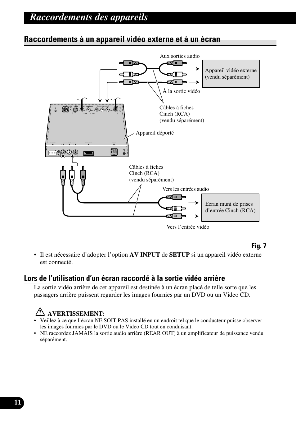 Raccordements à un appareil vidéo externe, Et à un écran, Raccordements des appareils | Pioneer AVH-P7500DVDII User Manual | Page 60 / 98