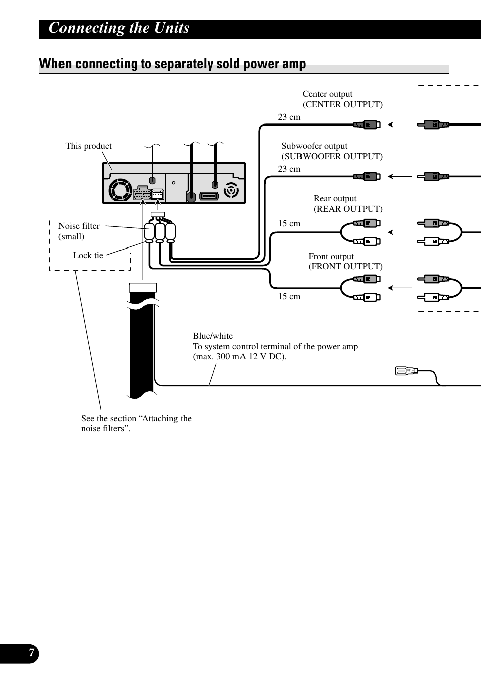 When connecting to separately sold power, Connecting the units, When connecting to separately sold power amp | Pioneer AVH-P7500DVDII User Manual | Page 8 / 98